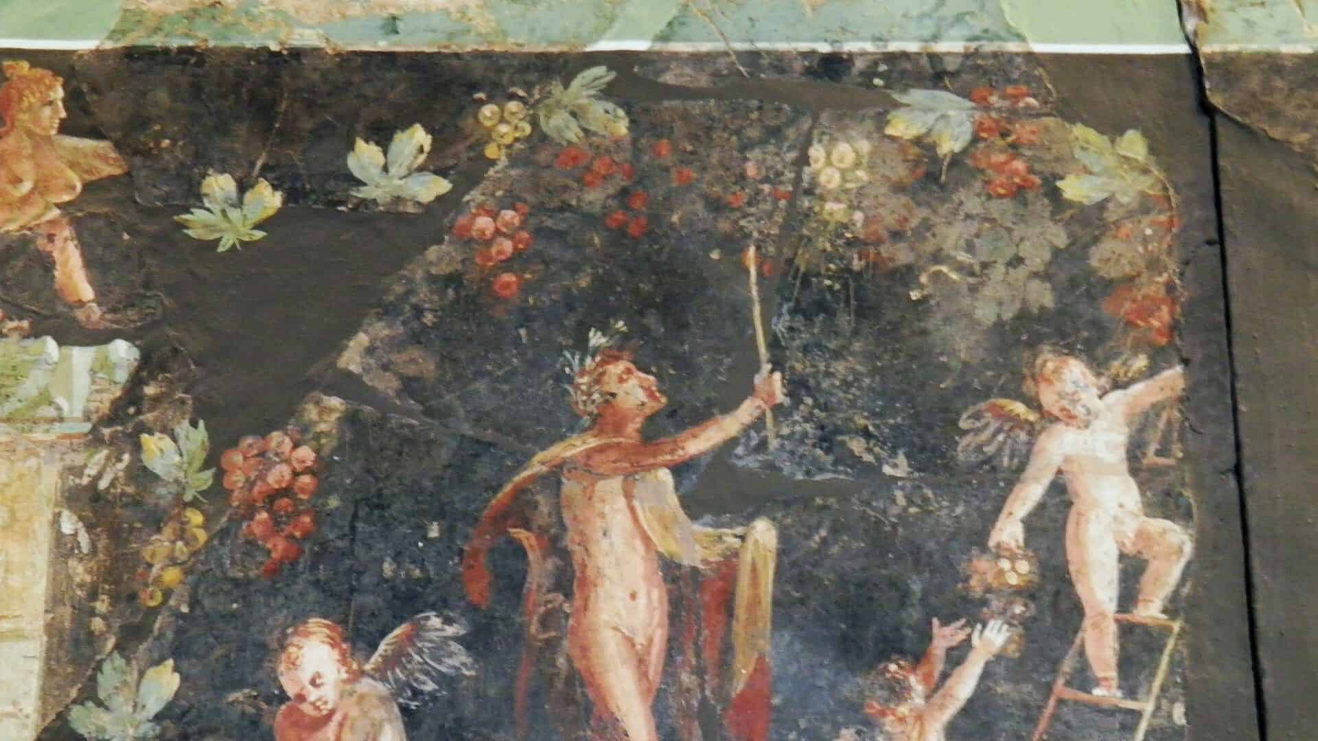 Fresk z ruin rzymskiej willi w poludniowych Włoszech, scena dionizyjska